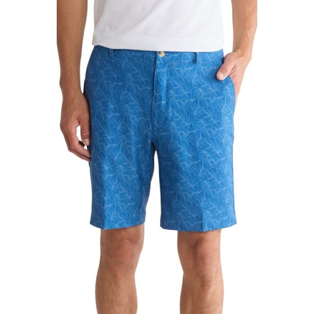 Greg Norman Mens Blue Palm Leaves Pockets Bermuda Golf Shorts Sz 42 New